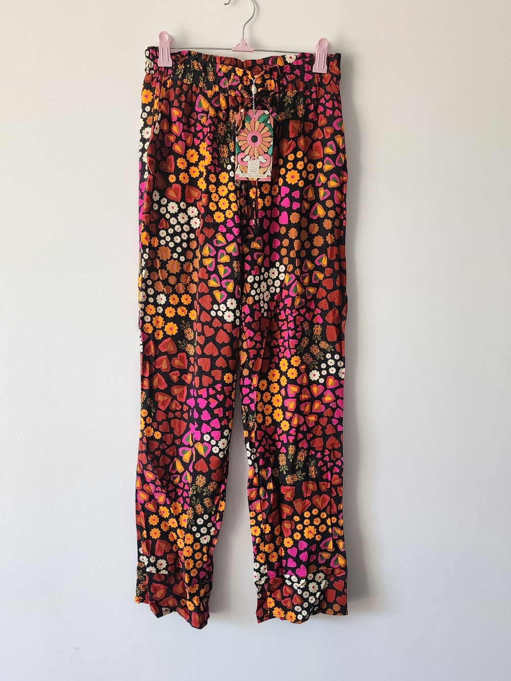 FARM Rio x Anthropologie Heart Floral Pants XS Black Red boho maximalist retro